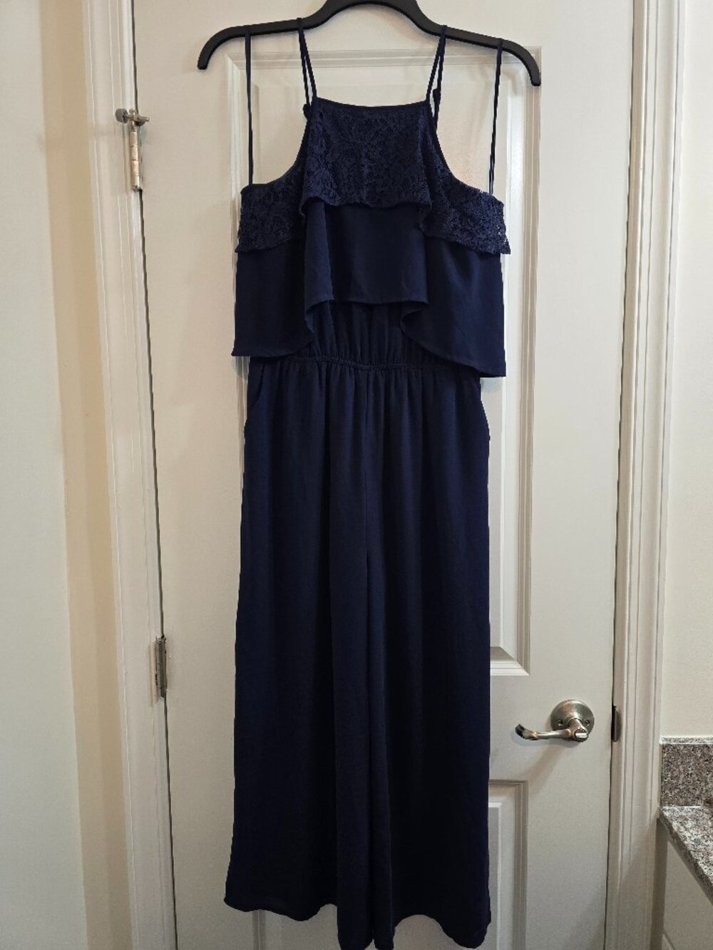 Very J Wide Leg Coulotte Jumpsuit - Navy Blue